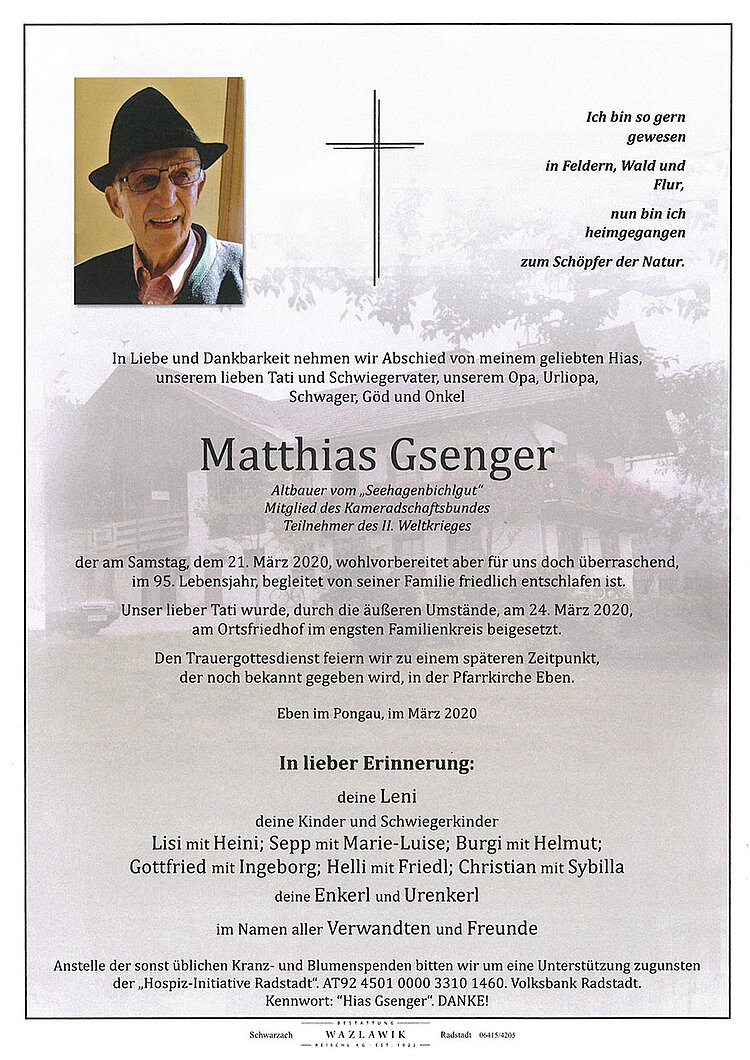 Parte von Matthias Gsenger † 21.03.2020