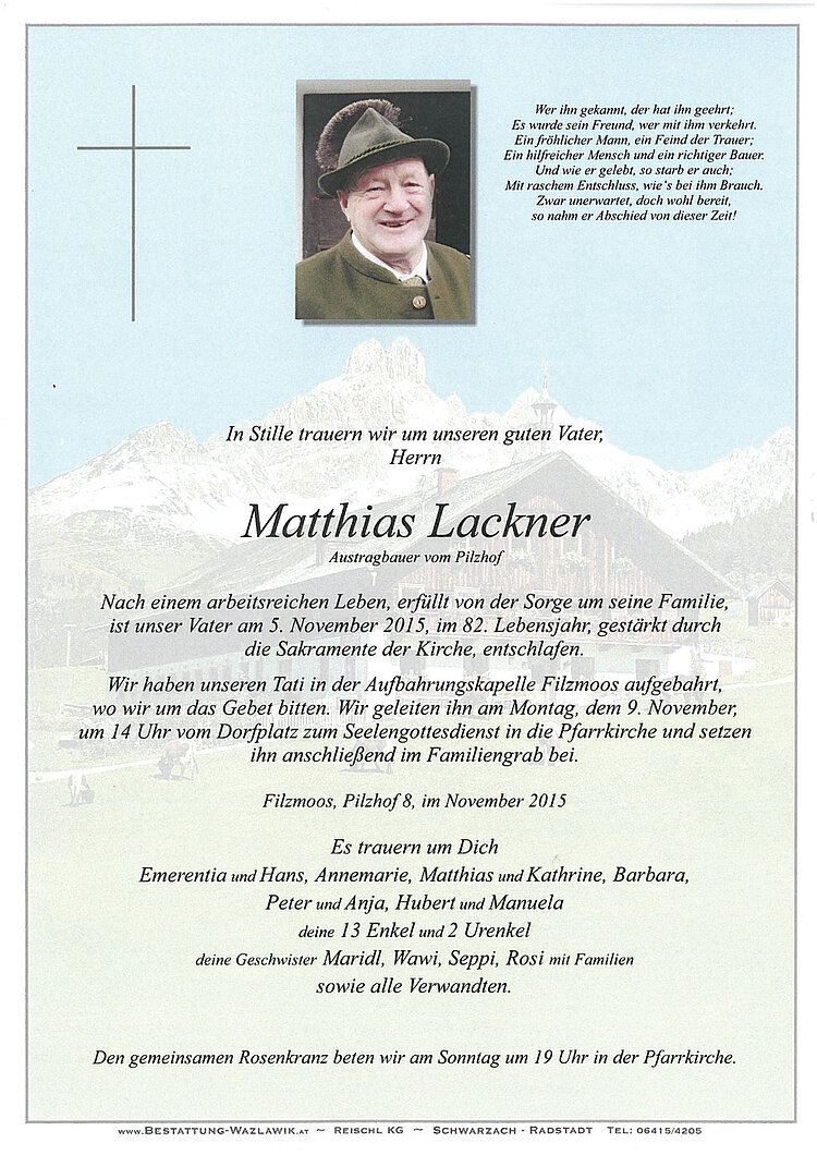 Parte von Matthias Lackner † 05.11.2015