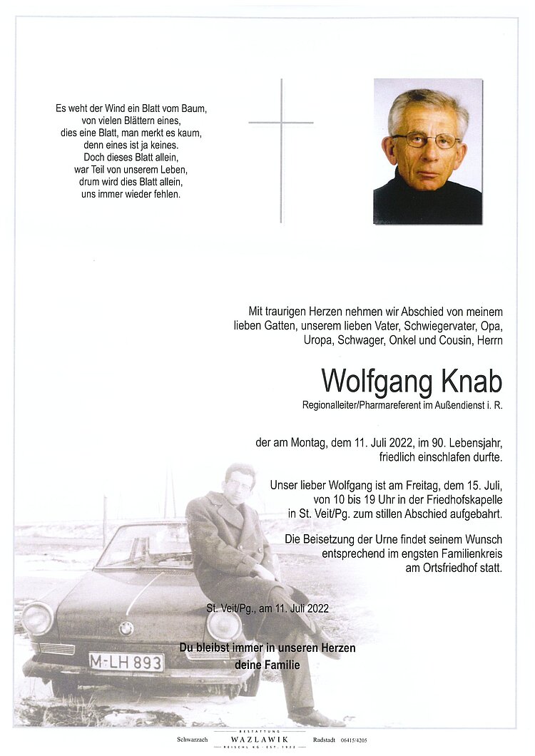 Parte von Wolfgang Knab † 11.07.2022