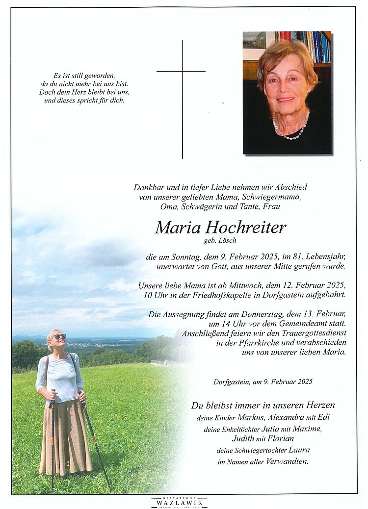 Parte von Maria Hochreiter † 09.02.2025