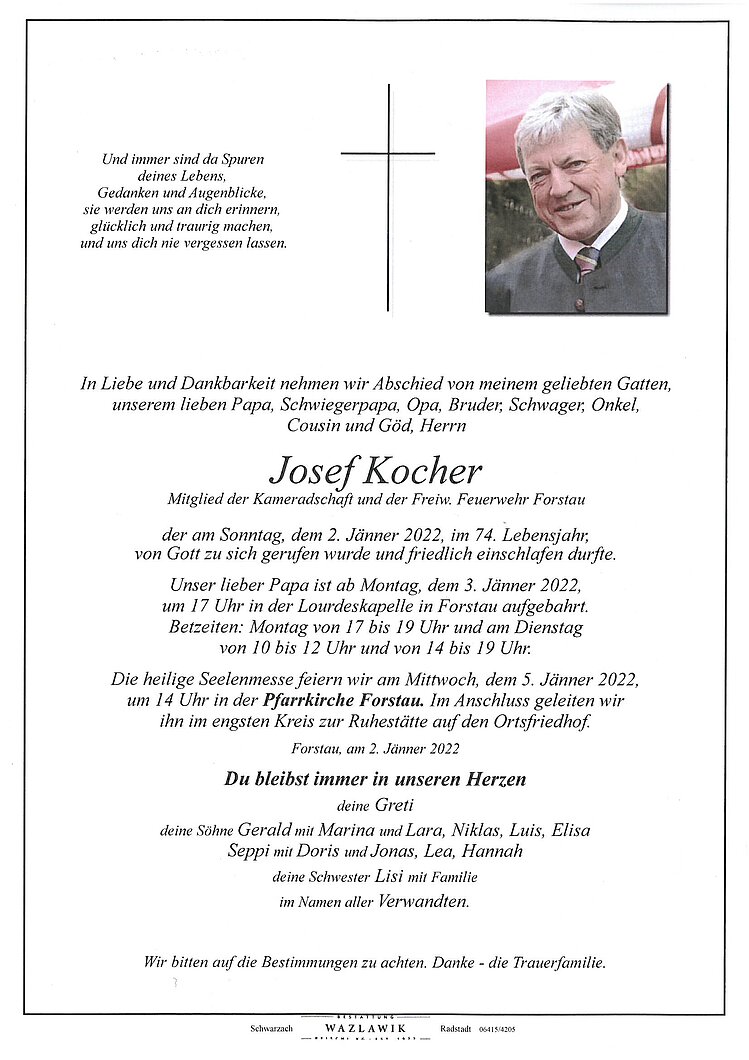 Parte von Josef Kocher † 02.01.2022
