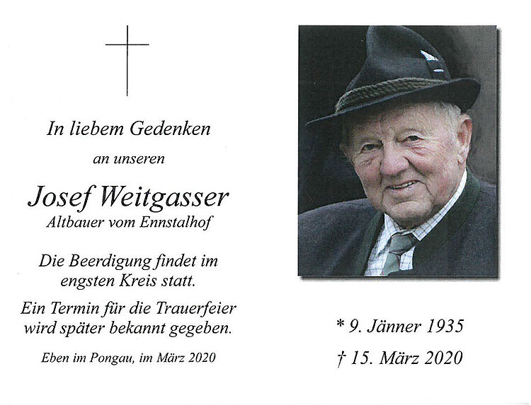 Parte von Josef Weitgasser † 15.03.2020