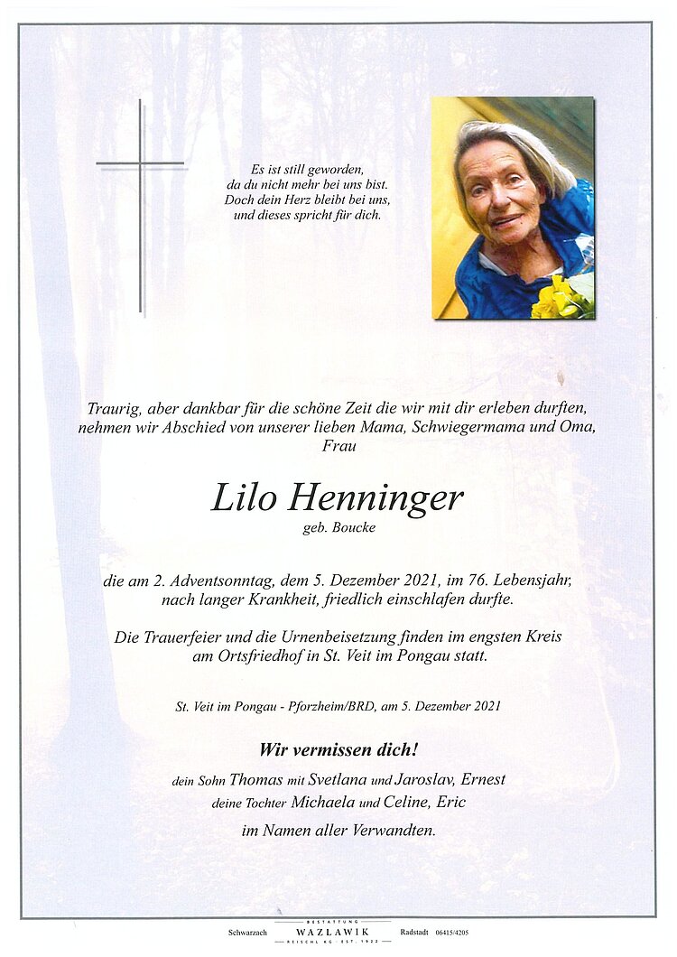 Parte von Lilo Henninger † 05.12.2021
