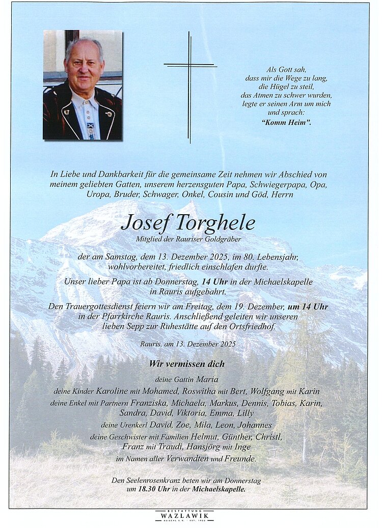 Parte von Josef Torghele † 13.12.2025