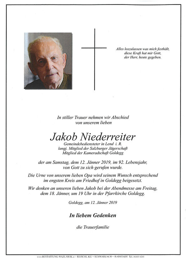 Parte von Jakob Niederreiter † 12.01.2019