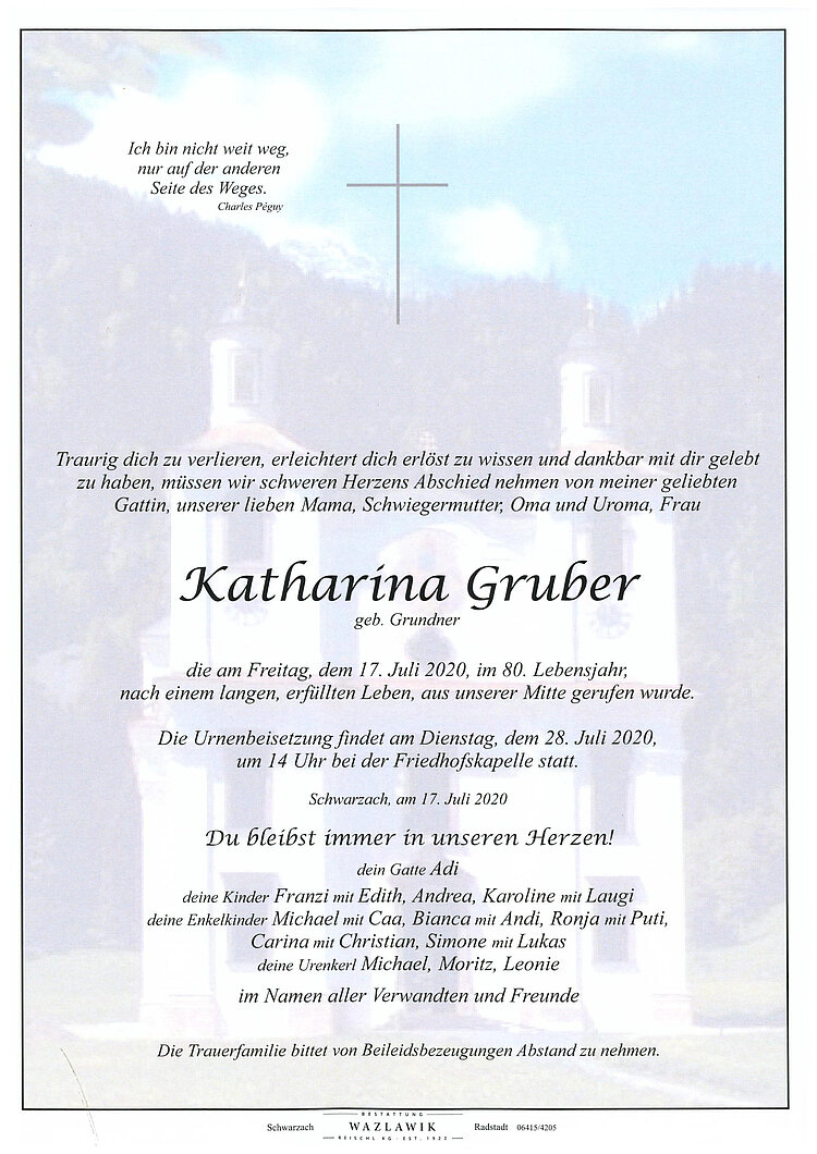 Parte von Katharina Gruber † 17.07.2020