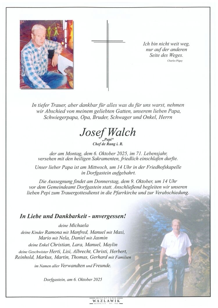 Parte von Josef Walch † 06.10.2025