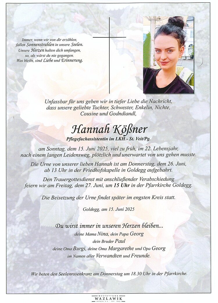 Parte von Hannah Kößner † 15.06.2025