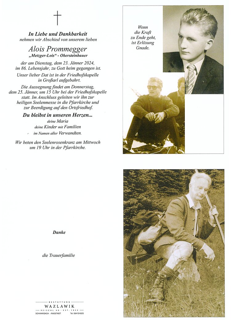 Parte von Alois Prommegger † 23.01.2024