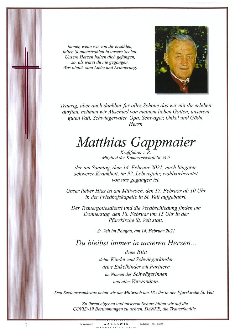 Parte von Matthias Gappmaier † 14.02.2021
