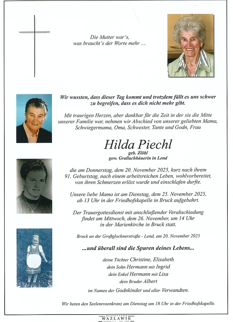 Parte von Hilda Piechl † 20.11.2025