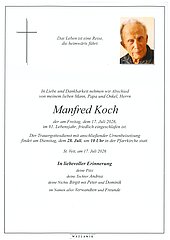 Parte von Manfred Koch † 17.07.2026 aus St. Veit im Pongau
