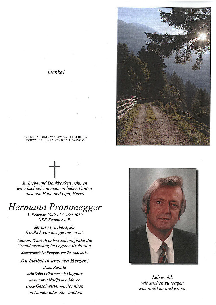 Parte von Hermann Prommegger † 26.05.2019