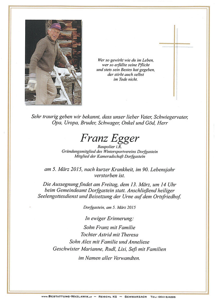 Parte von Franz Egger † 05.03.2015