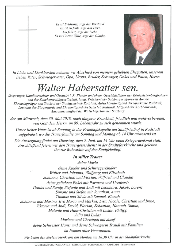 Parte von Walter Habersatter † 30.05.2018
