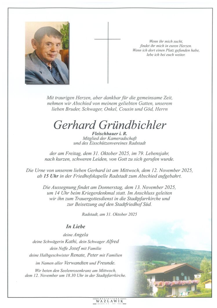 Parte von Gerhard Gründbichler † 31.10.2025
