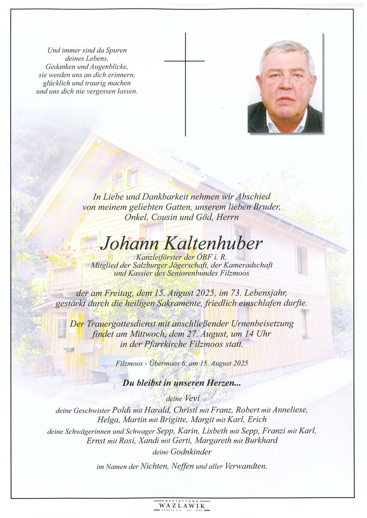 Parte von Johann Kaltenhuber † 15.08.2025
