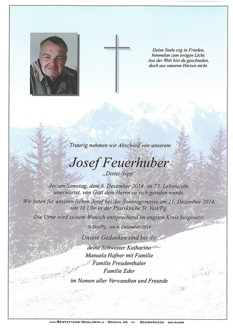Parte von Josef Feuerhuber † 06.12.2014