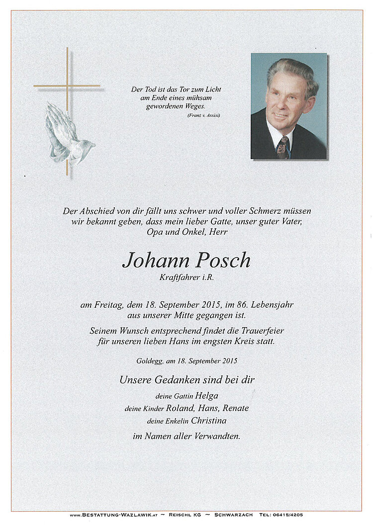 Parte von Johann Posch † 18.09.2015