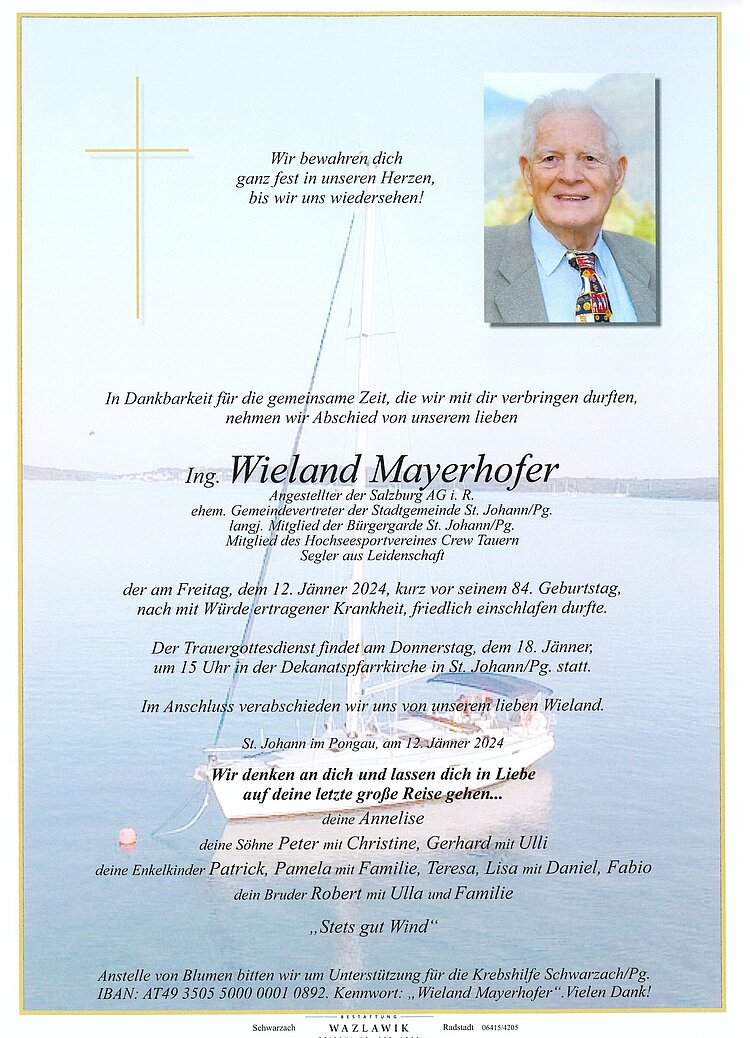 Parte von Ing. Wieland Mayerhofer † 12.01.2024