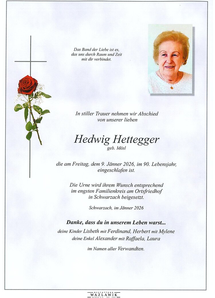 Parte von Hedwig Hettegger † 09.01.2026