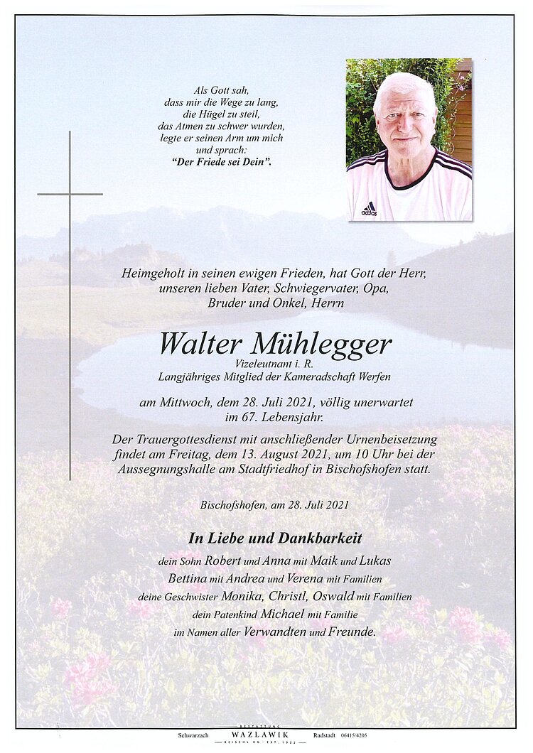 Parte von Walter Mühlegger † 28.07.2021