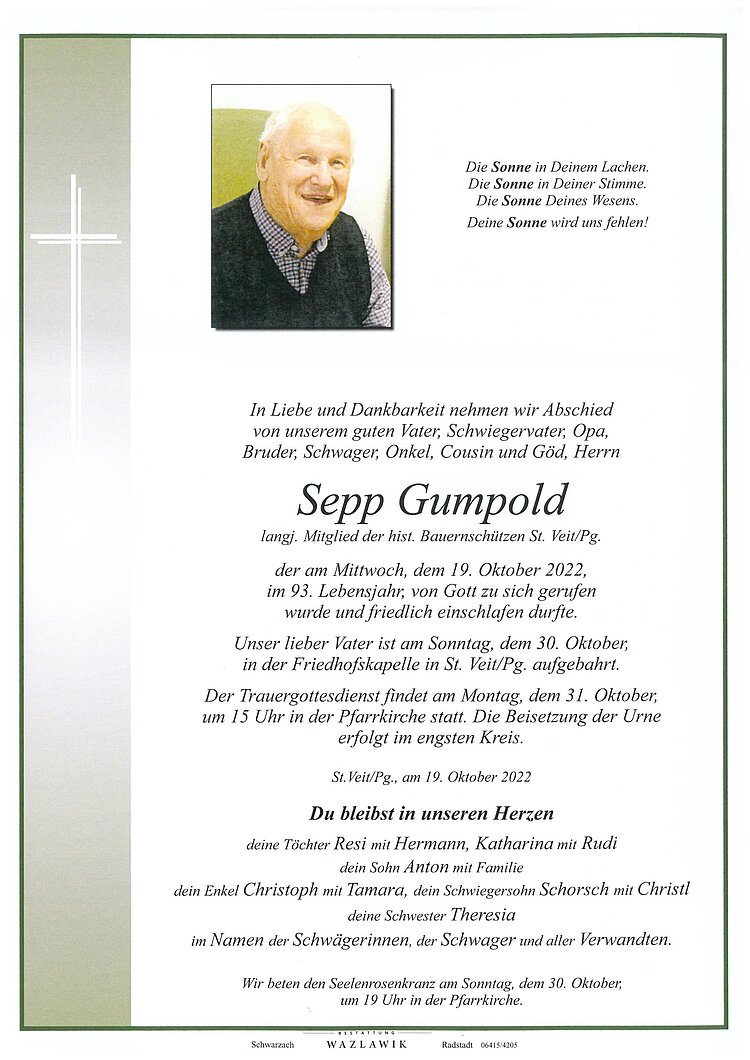 Parte von Sepp Gumpold † 19.10.2022
