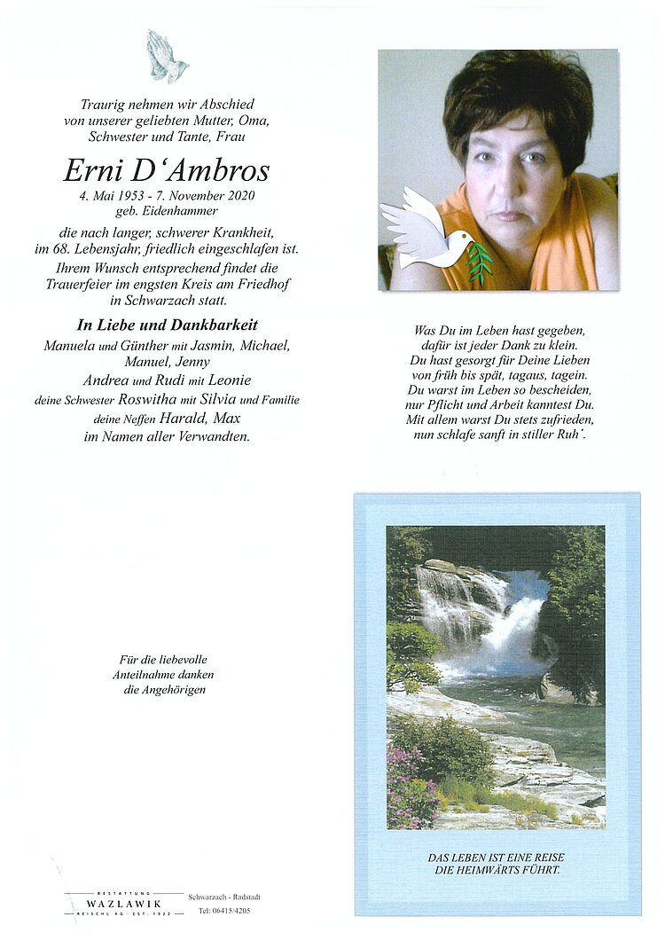 Parte von Erni D'Ambros † 07.11.2020