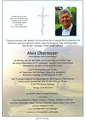 Parte von Alois Obermoser † 18.05.2026 aus Goldegg