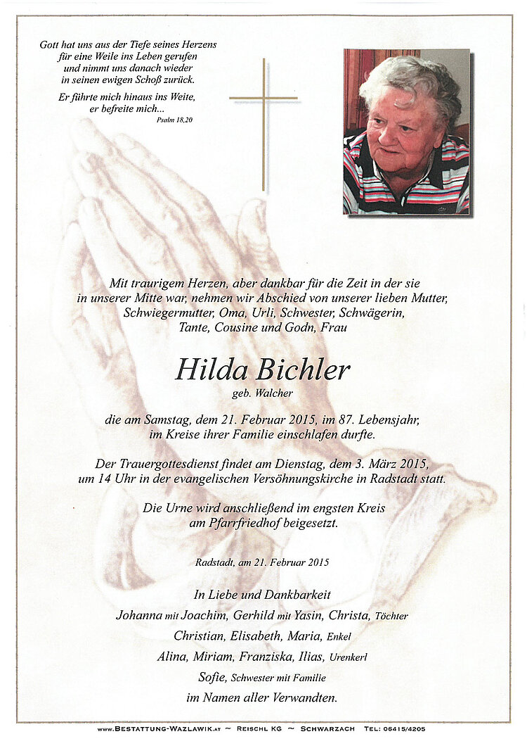 Parte von Hilda Bichler † 21.02.2015