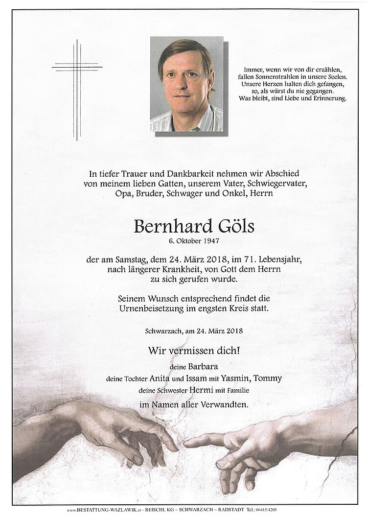 Parte von Bernhard Göls † 24.03.2018
