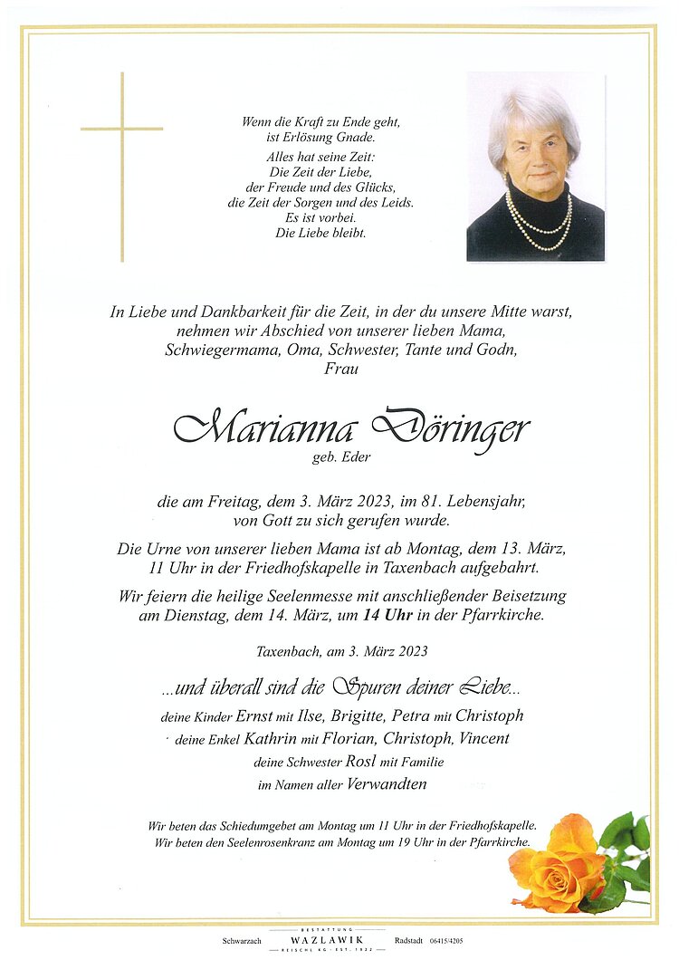 Parte von Marianna Döringer † 03.03.2023