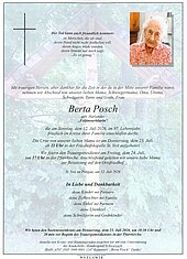 Parte von Berta Posch † 12.07.2026 aus St. Veit im Pongau