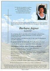 Parte von Barbara Aigner † 18.11.1936 aus Großarl