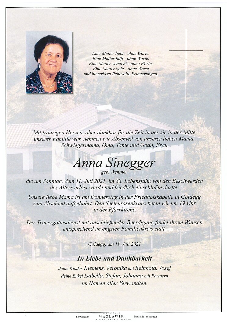 Parte von Anna Sinegger † 11.07.2021