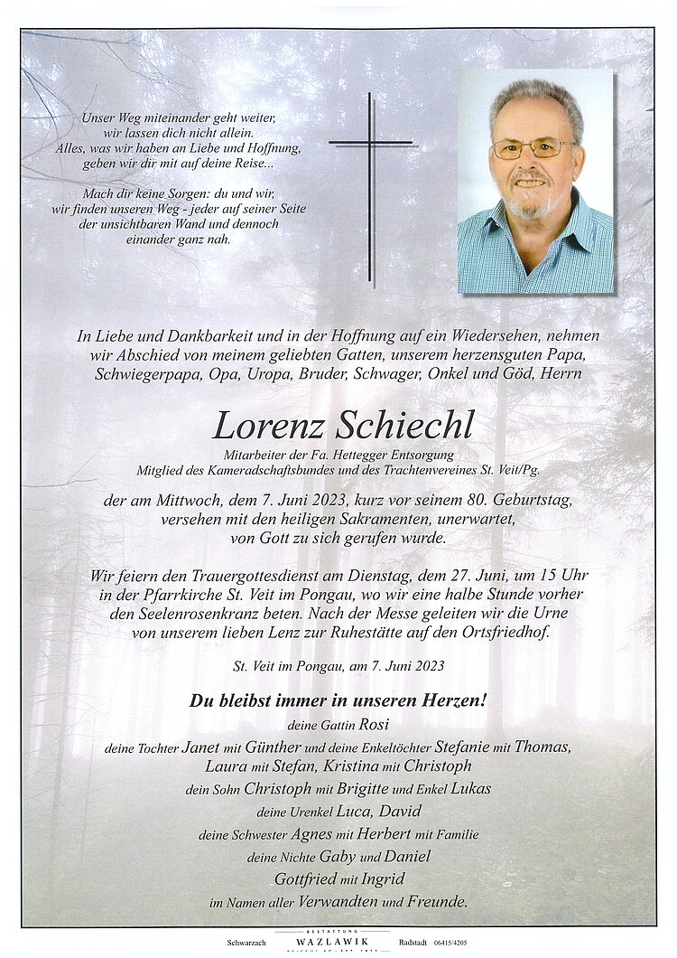 Parte von Lorenz Schiechl † 07.06.2023