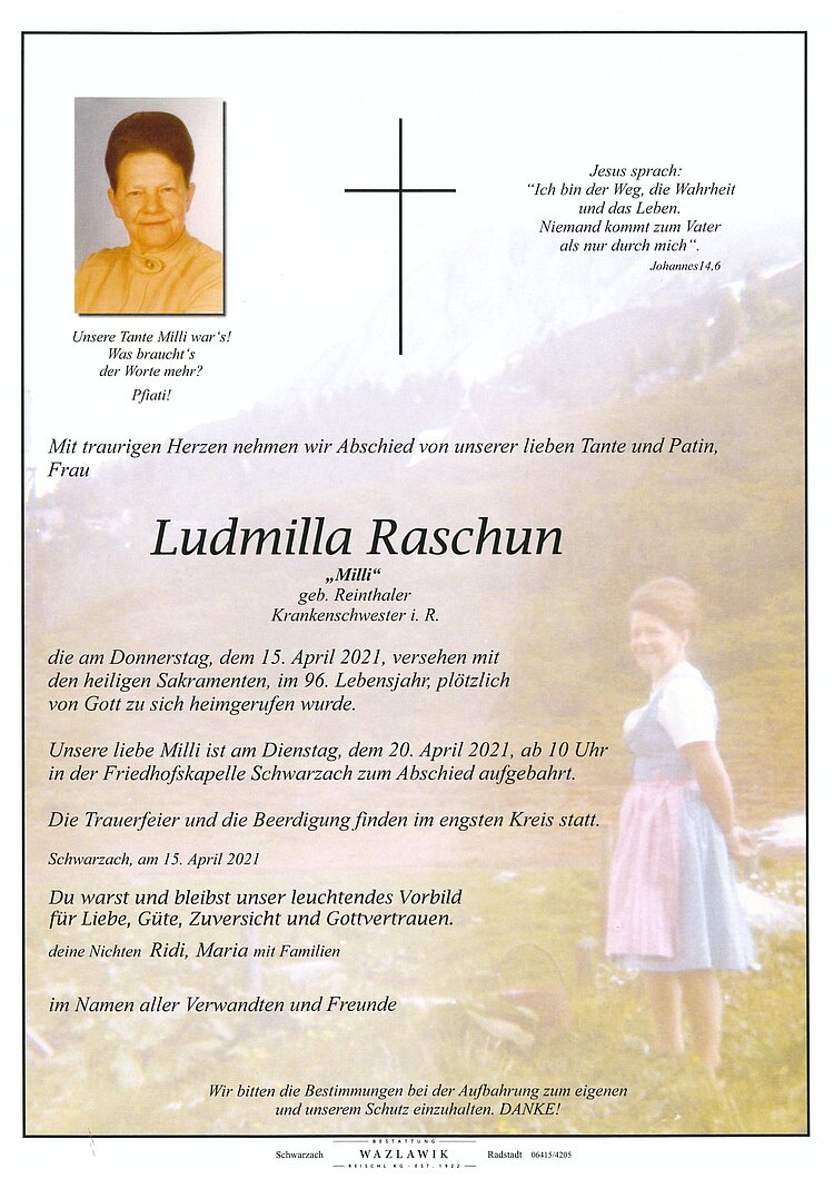 Parte von Ludmilla Raschun † 15.04.2021