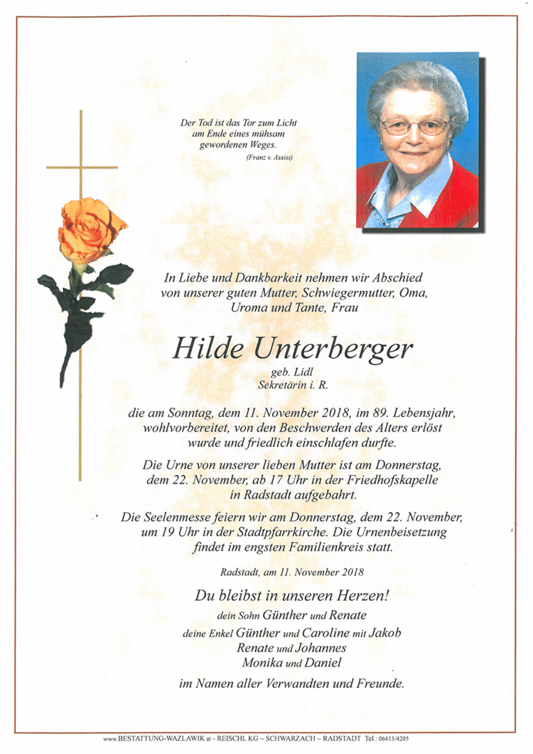 Parte von Hilde Unterberger † 11.11.2018