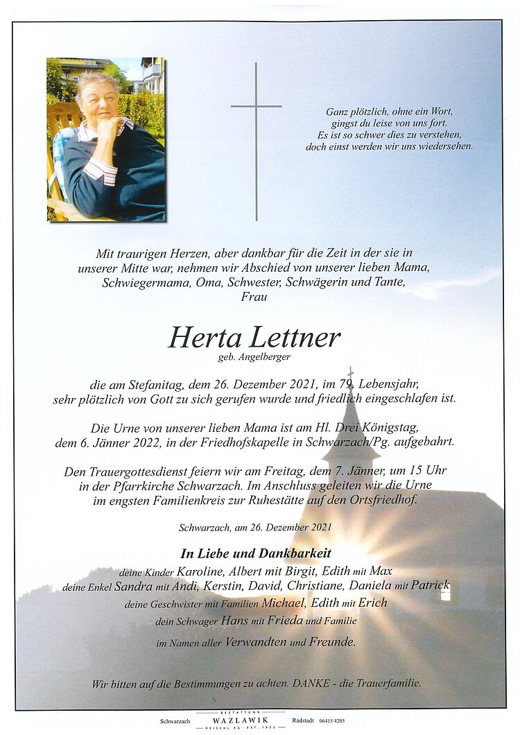 Parte von Herta Lettner † 26.12.2021