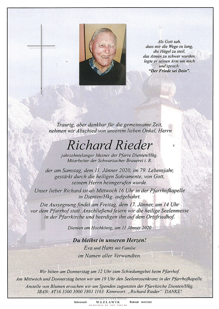 Parte von Richard Rieder † 11.01.2020