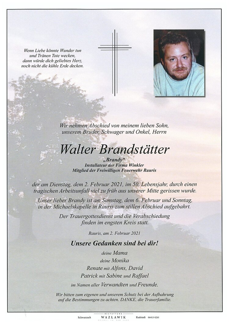 Parte von Walter Brandstätter † 02.02.2021