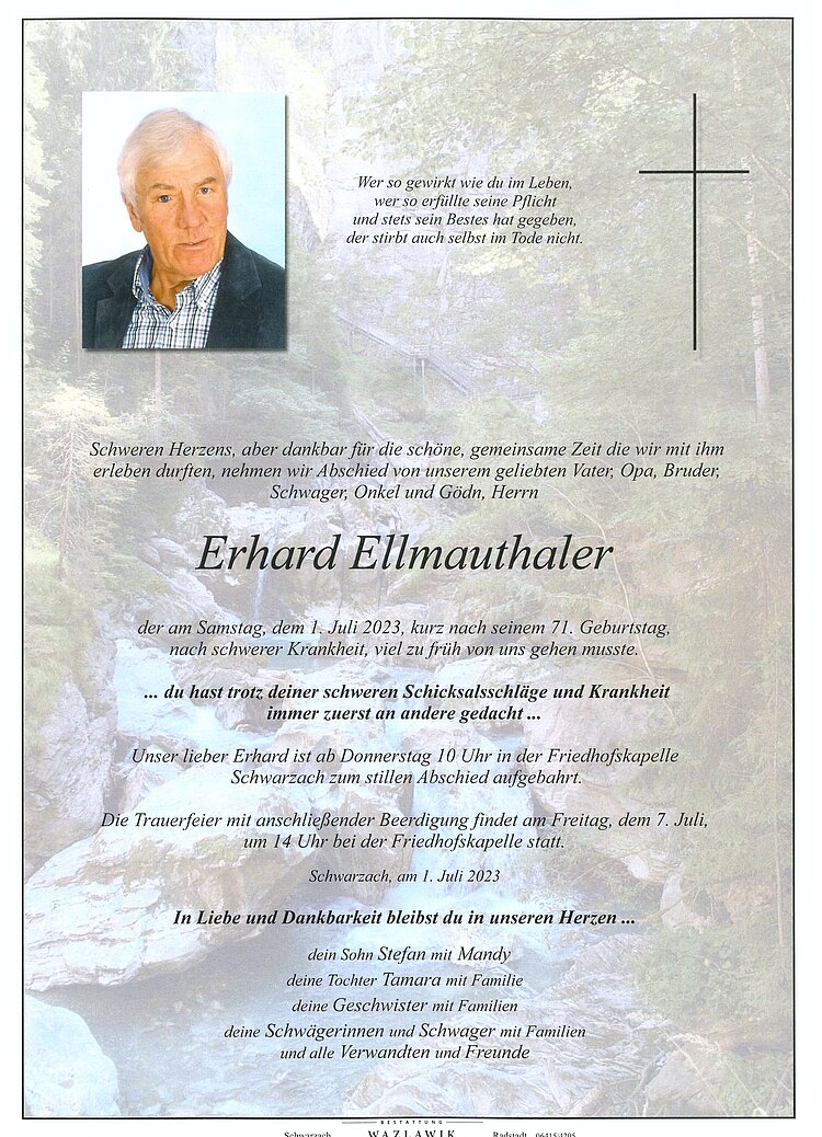 Parte von Erhard Ellmauthaler † 01.07.2023
