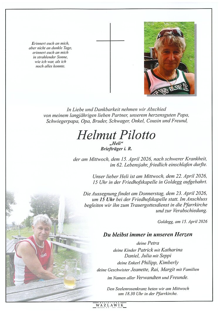 Parte von Helmut Pilotto † 15.04.2026