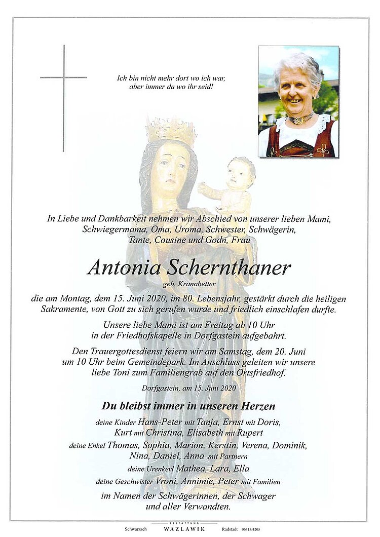 Parte von Antonia Schernthaner † 15.06.2020