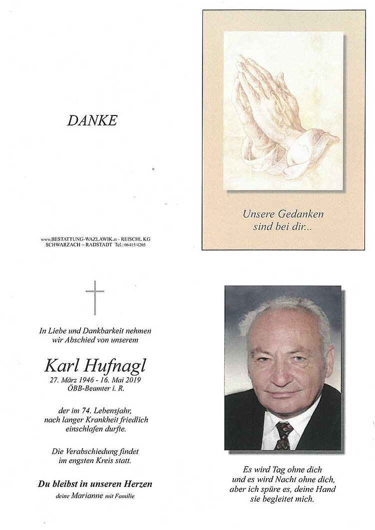 Parte von Karl Hufnagl † 16.05.2019