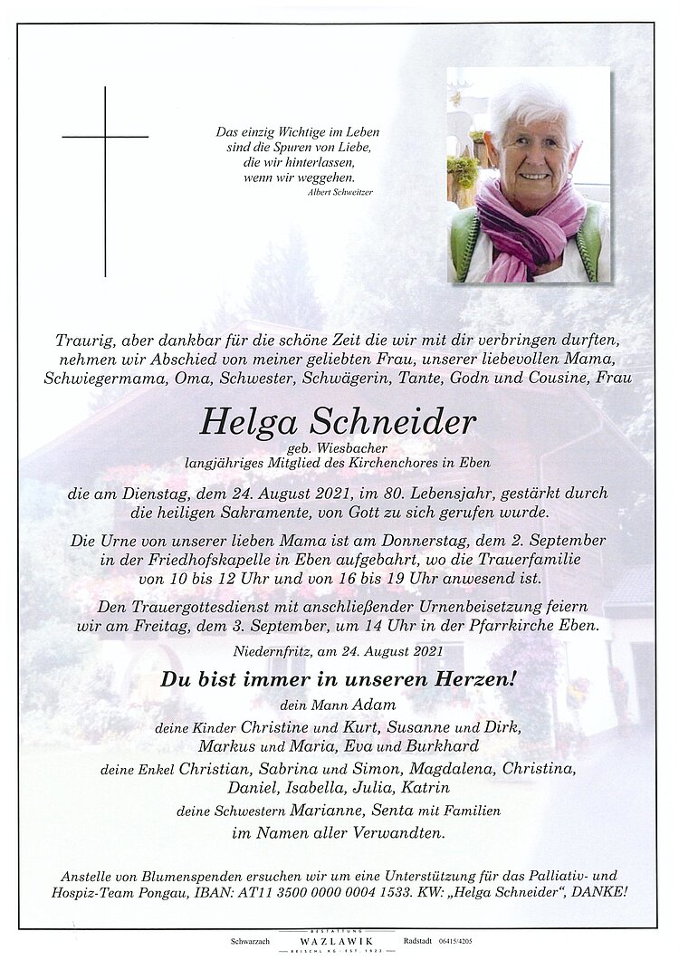 Parte von Helga Schneider † 24.08.2021