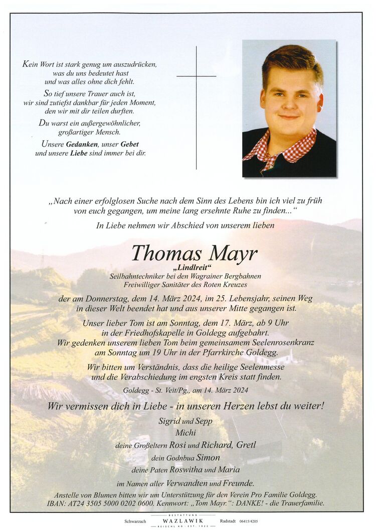 Parte von Thomas Mayr † 14.03.2024
