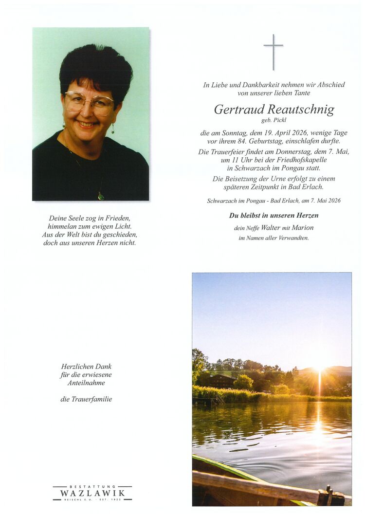 Parte von Gertraud Reautschnig † 19.04.2026
