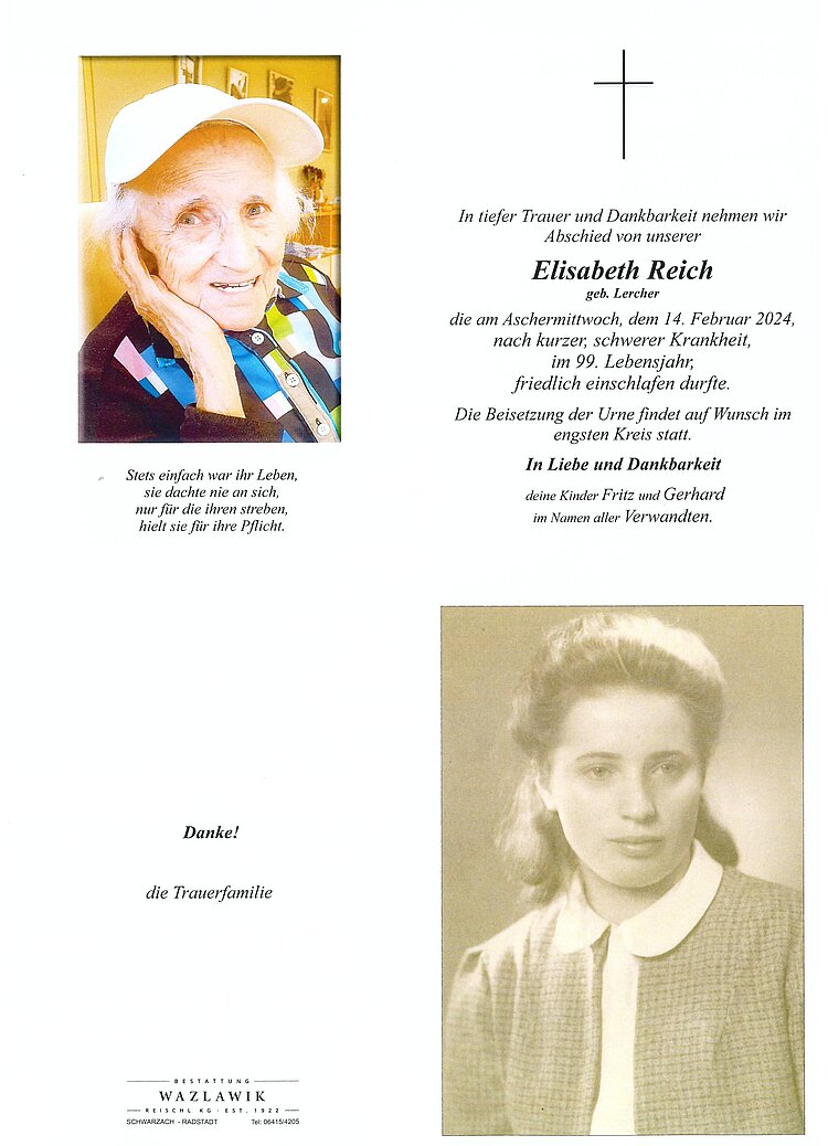 Parte von Elisabeth Reich † 14.02.2024