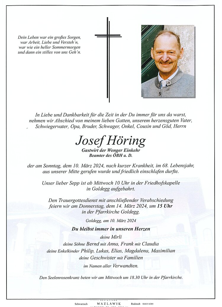Parte von Josef Höring † 10.03.2024